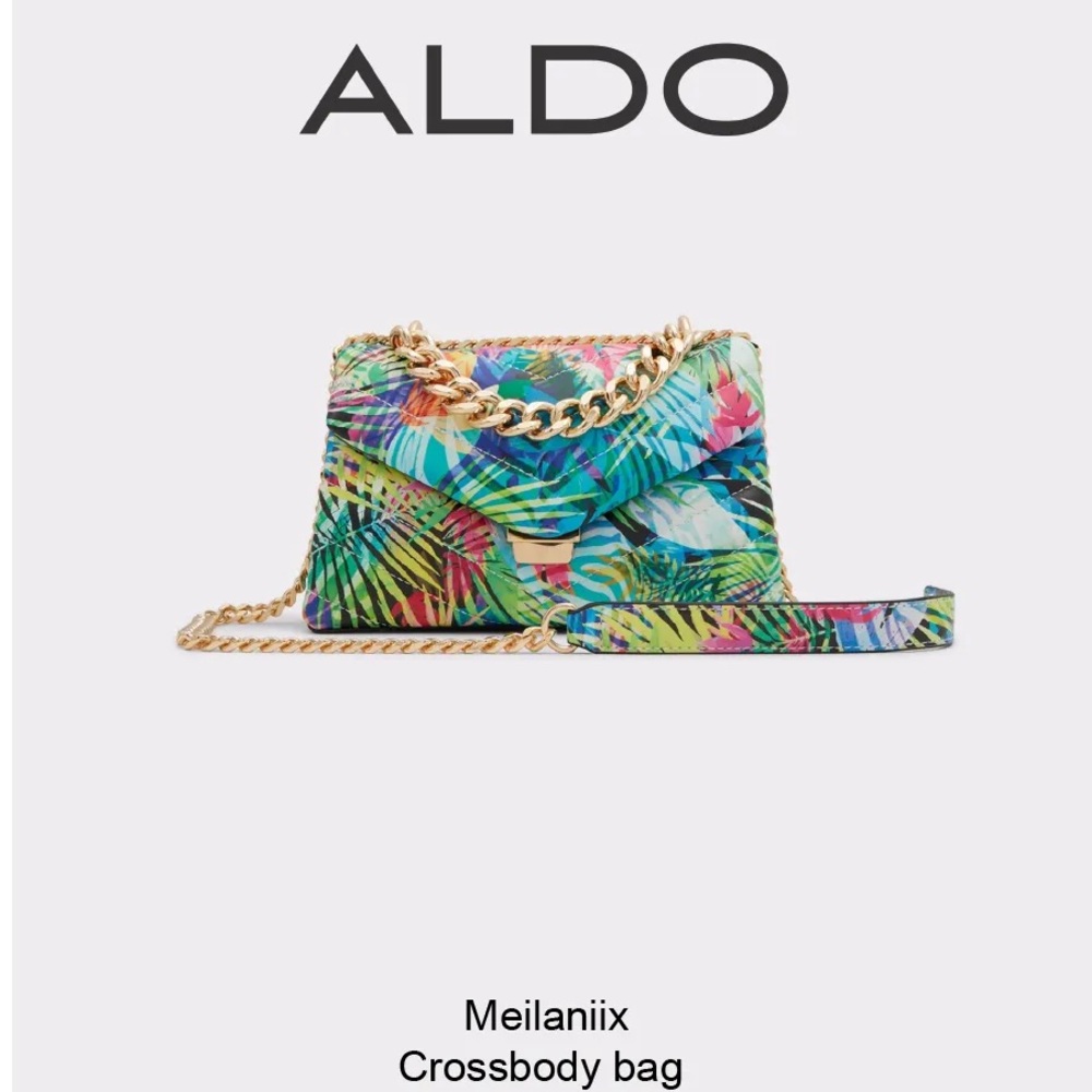 ALDO Tropical Print Crossbody Bag with Gold Chain